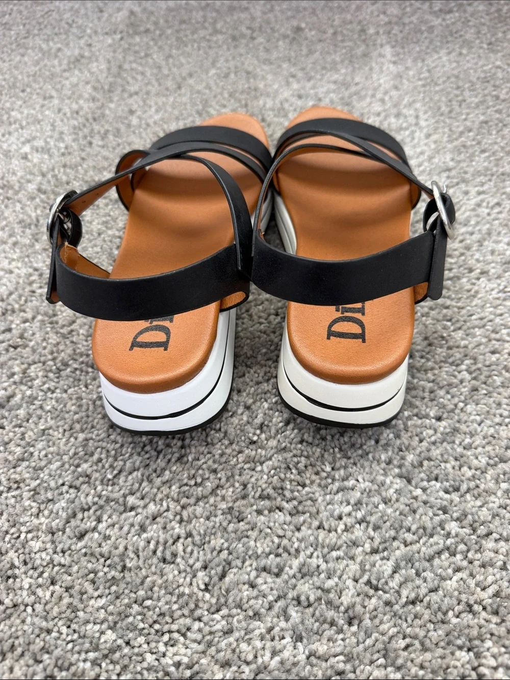NWB Diba Tru Black Strap Wedge Sandals, Sz. 6